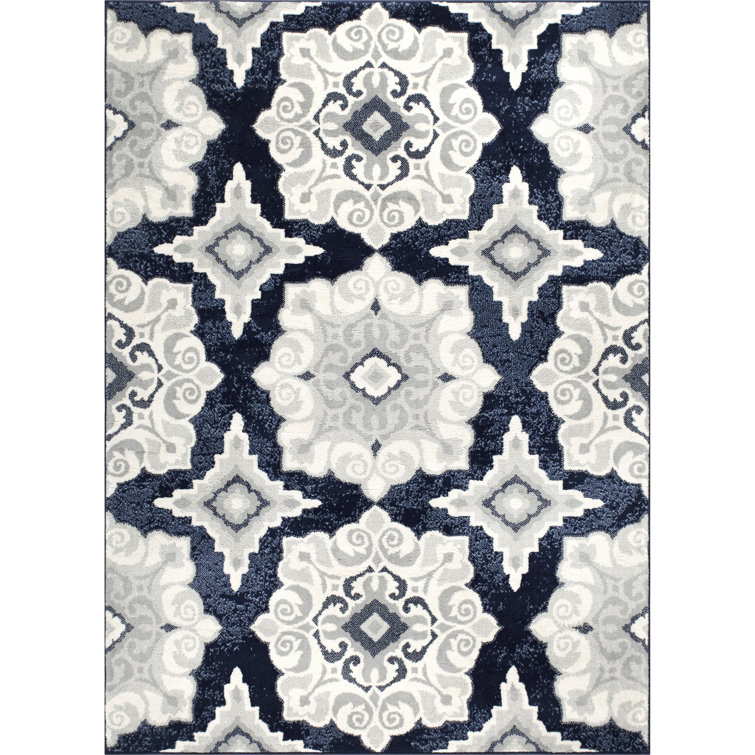 Andover Mills™ Mountview Floral Area Rug in Navy Blue & Reviews Wayfair